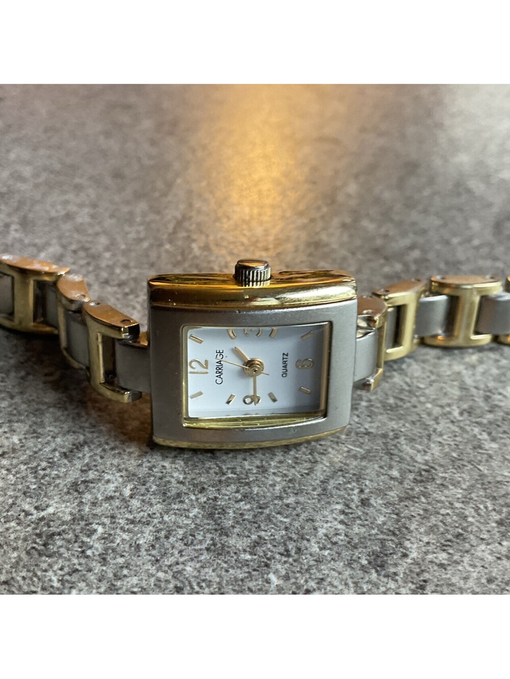 Carriage by Timex Womens 18mm Tank Style Watch Two Tone Case EUC B-O